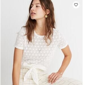 Madewell Texture & Thread SZ S Modern Tie-Front Tee in Geo-Eyelet